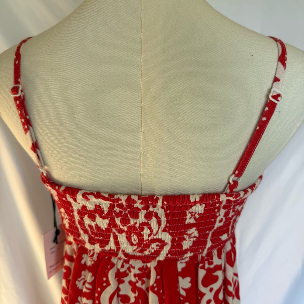 Nwt Japna Tropical Floral Maxi Dress - Small Red/White Smocked Cotton Blend - Picture 5 of 7